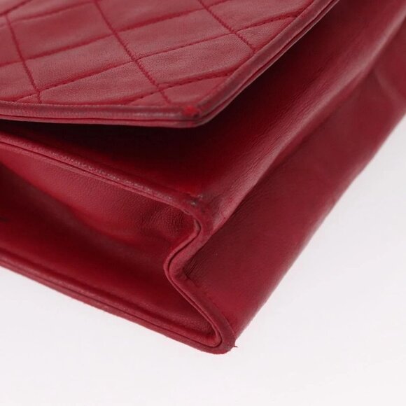 CHANEL Matelasse Chain Shoulder Bag Lamb Skin Red Gold CC Auth 156350 - Picture 4 of 16